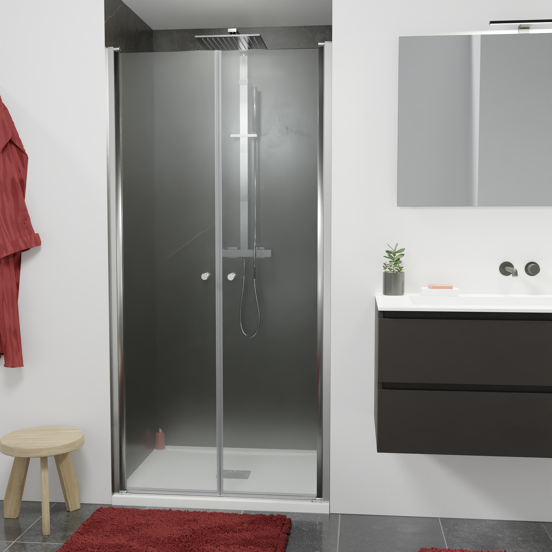 Luca Varess Kuresa porte battante 100 x 200 cm verre transparent profil chrome brillant