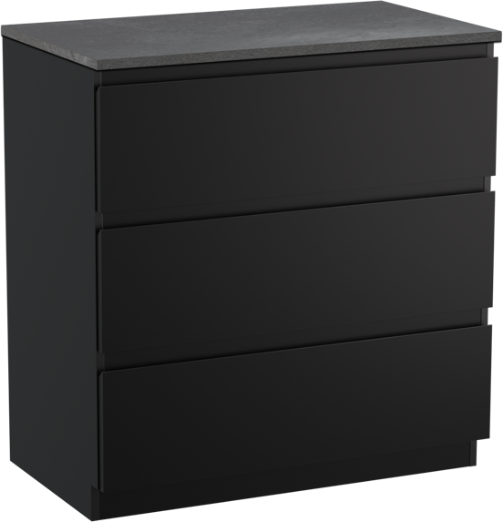 Linie Lado freistehendes Möbelstück Set: 80 x 46 cm, Schwarz matt, mit Lado Einzel Waschtischplatte, Melamin Schiefergrau