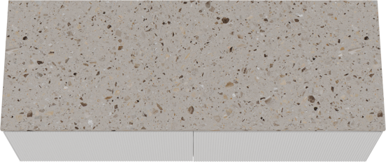 Balmani Fila hängendes Möbelstück Set: 150 x 55 cm, Weiß matt, mit Stretto Einzel- oder Doppel Waschtischplatte, Terrazzo in Greige, Vertikale symmetrische gerade Rippe