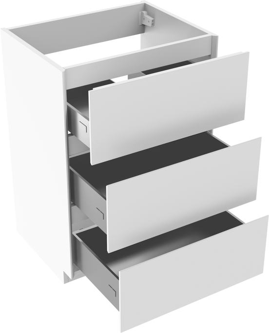 Storke Edge stehender Waschbeckenunterschrank: 60 x 46 cm, Weiß glänzend, 3 Schubladen