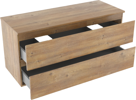 Linie Lado zwevend badmeubel 120 x 46 cm naturel eiken met Lado enkel of dubbel wastafelblad in melamine naturel eiken