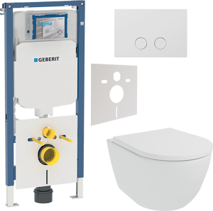 Luca Varess Moreno hangend toilet mat wit randloos SilentFlush met Geberit Systemfix UP720 Sigma inbouwreservoir en bedieningspaneel