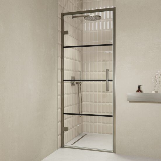 Balmani Senses Design douche draaideur links 90 cm x 210 cm Lined glas, Brushed GunMetal profielen, met coating