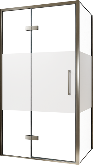 Balmani Senses Design Eckdusche: Drehtür (Links) mit fixierte Seitenwand, 100 x 90 cm, Klarglas mit mattiertem Streifen, Profil Brushed GunMetal, inklusive Coating
