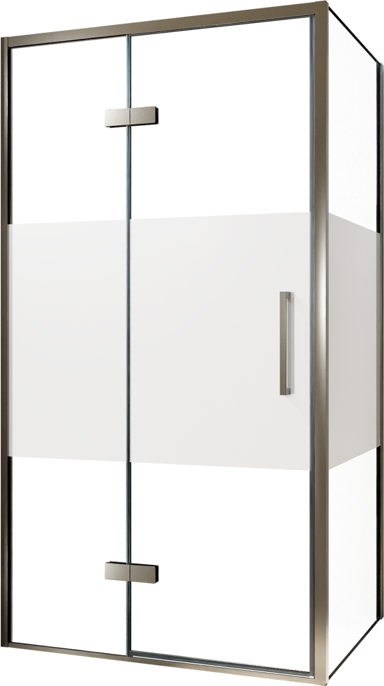 Balmani Senses Design douchehoek met linkse draaideur en vaste zijwand, 100 x 100 cm, Helder glas met matte strook, Brushed GunMetal profielen, met coating