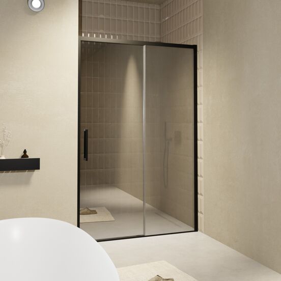 Balmani Senses Design porte coulissante à droite 140 cm x 210 cm verre Miroir Reflex, Profil noir