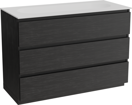 Balmani Lucida meuble salle de bains à poser 120 x 55 cm chêne noir avec Tablo Oval lavabo simple pour 2 trous de robinet en solid surface blanc mat