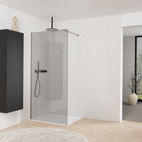 Balmani Modular inloopdouche: 100 x 200 cm, Rookglas met coating, Brushed Inox profielen