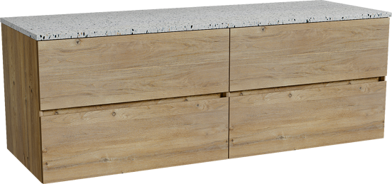 Storke Edge meuble salle de bains suspendu 150 x 52 cm chêne brut avec Tavola tablette simple ou double en blanc/noir mat terrazzo