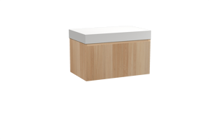 Balmani Idra zwevend badkamermeubel 90 x 55 cm natuur eik met Dominus enkel tablet in solid surface mat wit