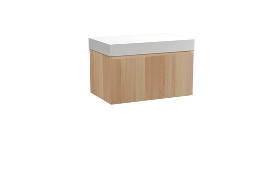 Balmani Idra hängendes Möbelstück Set: 90 x 55 cm, Naturbelassene Eiche, mit Dominus Einzel Waschtischplatte, Solid Surface Weiß matt