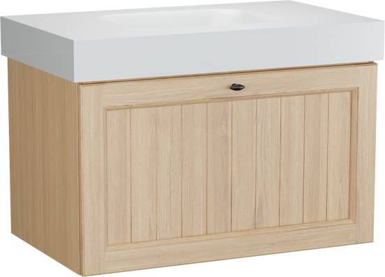 Balmani Lemon meuble salle de bains suspendu 90 x 55 cm, placage chêne naturel avec Arcato plan simple en blanc mat