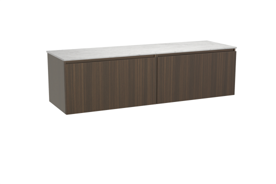 Balmani Sfera hängendes Möbelstück Set: 180 x 55 cm, Eucalyptus, mit Stretto Einzel- oder Doppel Waschtischplatte, Marmor Carrara