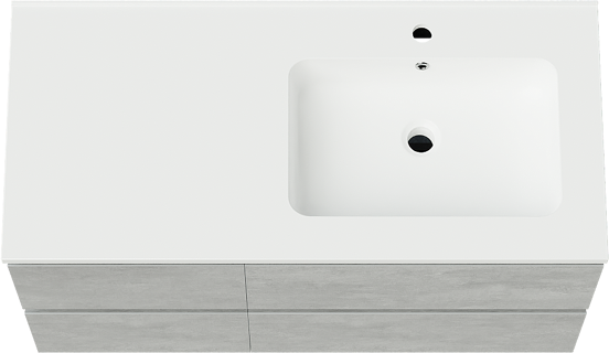 Linie Lado meuble salle de bains suspendu 100 x 46 cm béton gris foncé avec Vano vasque asymétrique droite en marbre composite blanc mat