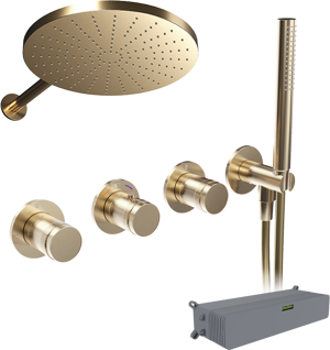 BLAUFOSS Pavilion thermostatische kraan Inbouw regendoucheset met regendouchekop 30 cm brushed champagne gold