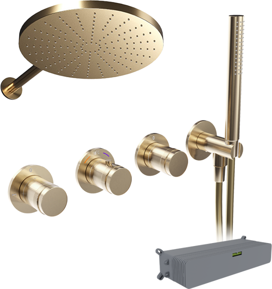 Blaufoss Pavilion thermostatische kraan Inbouw regendoucheset met regendouchekop 30 cm brushed champagne gold