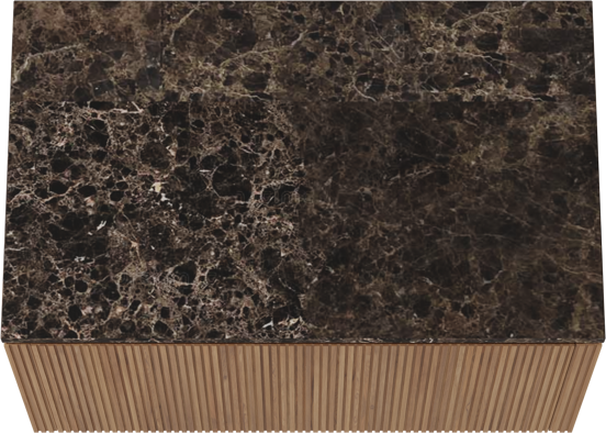 Balmani Eclips meuble salle de bains suspendu 90 x 55 cm Teck avec Stretto tablette simple en Dark Emperador marbre, Nervure droite symétrique verticale