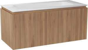 Balmani Eclips zwevend badmeubel 120 x 55 cm Teakhout met Eclips enkele wastafel in Solid Surface mat wit