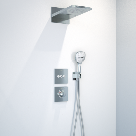 Hansgrohe Raindance Select E 120 Ecosmart handdouche 3 straalsoorten glanzend chroom en wit