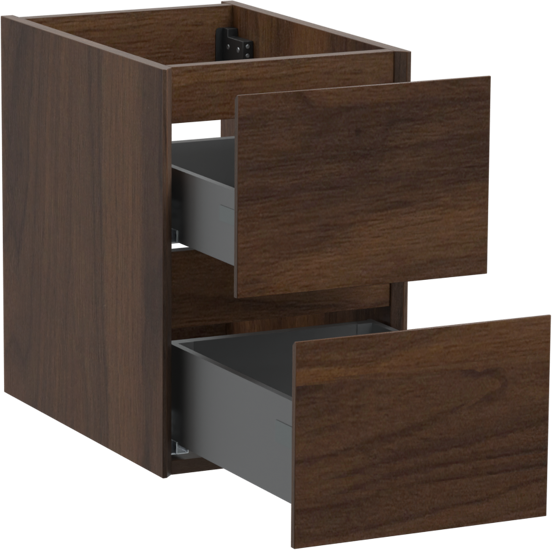 Storke Edge hängender Waschbeckenunterschrank: 35 x 52 cm, Nussbaum, 2 Schubladen