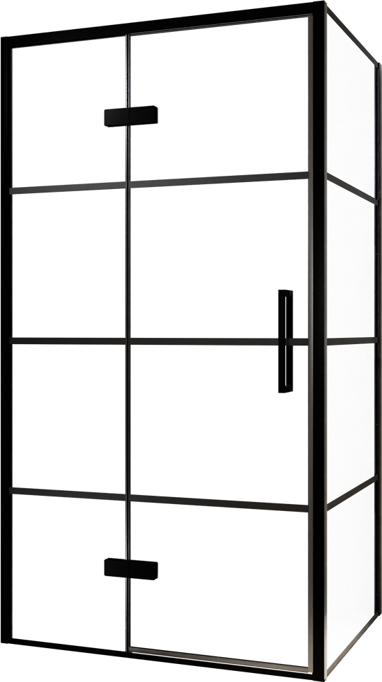Balmani Senses Design douchehoek met linkse draaideur en vaste zijwand, 100 x 80 cm, Lined, Zwarte profielen, met coating