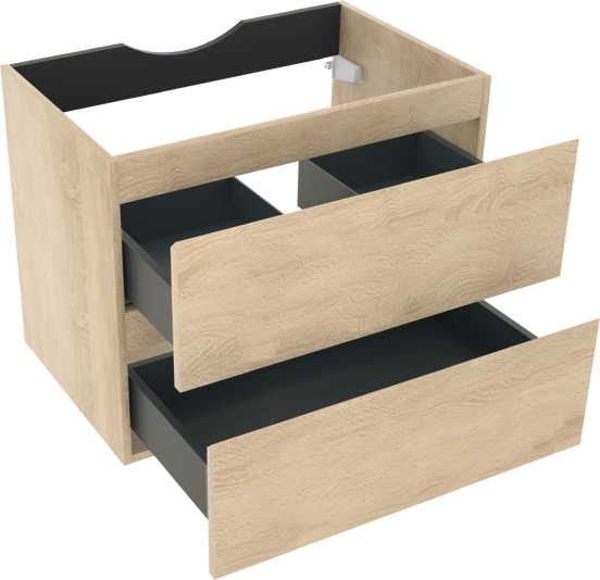 Linie Lado meuble sous-lavabo suspendu 70 x 46 cm chêne blanc 2 tiroirs