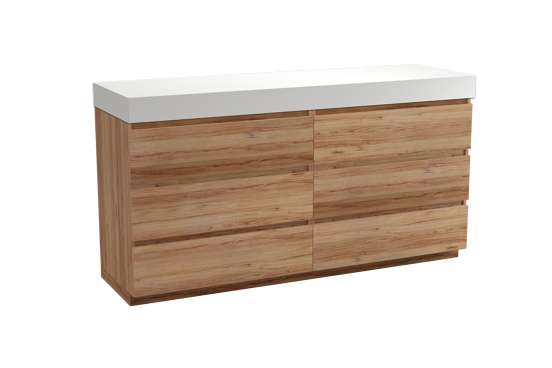 Balmani Lucida meuble salle de bains à poser 180 x 55 cm teck avec Dominus tablette simple ou double en solid surface blanc mat