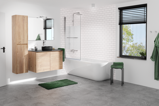 Luca Varess Kuresa pare-baignoire simple 85cm verre transparent avec bande mate profil chrome brillant