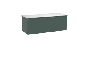 Balmani Sfera zwevend badkamermeubel 135 x 55 cm forest met Facetta dubbel tablet in solid surface mat wit
