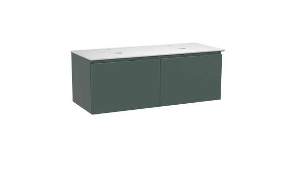 Balmani Sfera hängendes Möbelstück Set: 135 x 55 cm, Forest, mit Facetta Doppel Waschtischplatte, Solid Surface Weiß matt