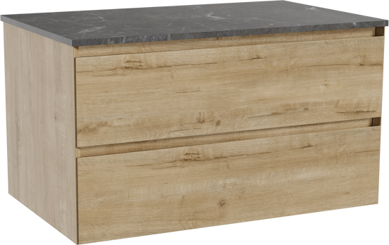 Balmani Mitra meuble salle de bains suspendu 90 x 55 cm chêne brut avec Stretto tablette simple en marbre pietra grey