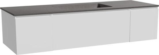 Storke Edge zwevend badkamermeubel 155 x 52 cm glanzend wit met Scuro enkele wastafel in kwarts mat zwart