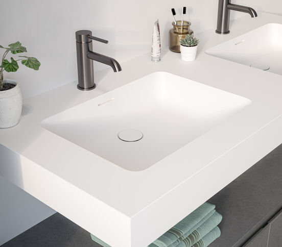 Storke Mata High dubbele wastafel matte Solid Surface 130 x 52 cm