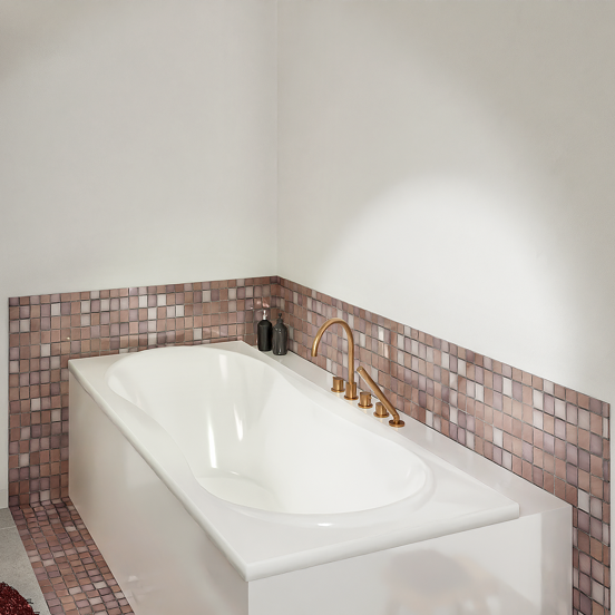 Blaufoss Round 5 trous Robinet de baignoire sur gorge Brushed Rosegold set douchette incl.