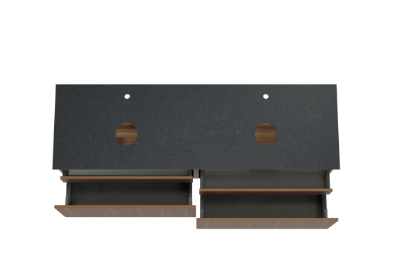 Balmani Sfera hängendes Möbelstück Set: 180 x 55 cm, Amerikanischer Nussbaum, mit Facetta Doppel Waschtischplatte, Schwarzes Granit