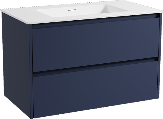 Storke Seda meuble salle de bains suspendu 95 x 52 cm bleu nuit avec Mata plan simple en solid surface blanc mat