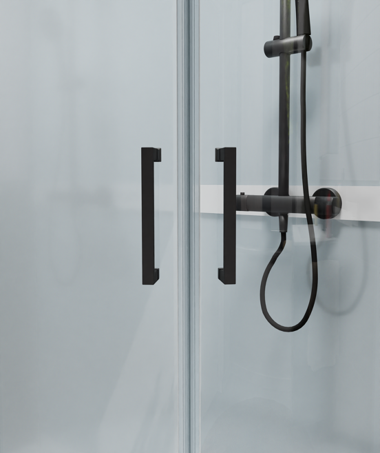 Luca Varess Talan kwartronde douchecabine met schuifdeuren 90 x 90 cm helder glas mat zwart profiel
