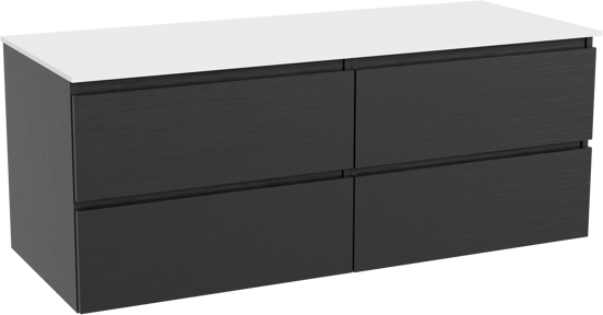 Balmani Lucida zwevend badkamermeubel 135 x 55 cm zwarte eik met Stretto enkel of dubbel tablet in solid surface mat wit