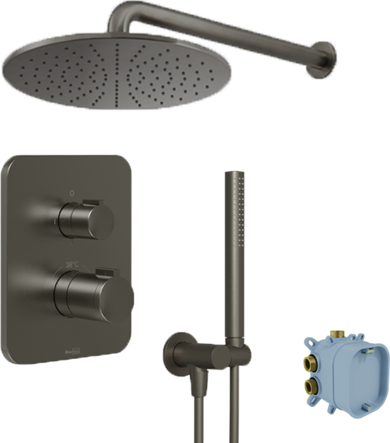 Blaufoss Smartbox Softline Duschsystem: Unterputz, inkl. Thermostat-Duscharmatur, Brushed Gunmetal