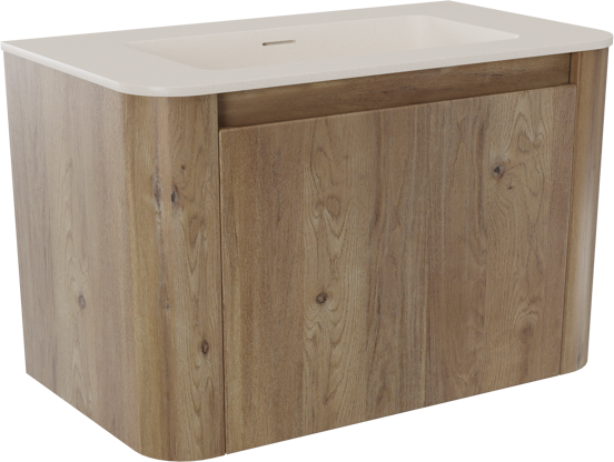 Storke Soft hängendes Möbelstück Set: 80 x 46 cm, Eiche rau, mit Mata Soft Einzelwaschtisch Solid Surface Beige Granit