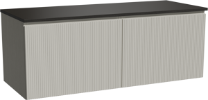 Storke Ribs meuble salle de bains suspendu 130 x 52 cm soie grise avec Panton tablette simple ou double en mdf enduit de poudre noir mat, Nervure droite symétrique verticale