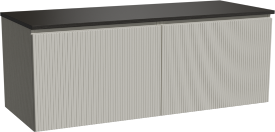 Storke Ribs meuble salle de bains suspendu 130 x 52 cm soie grise avec Panton tablette simple ou double en mdf enduit de poudre noir mat, Nervure droite symétrique verticale