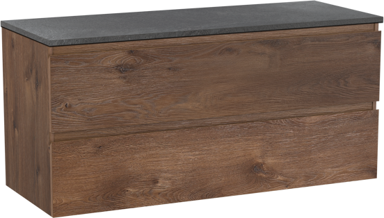 Linie Lado zwevend badmeubel 120 x 46 cm bruin eiken met Lado enkel of dubbel wastafelblad in melamine grijze leisteen