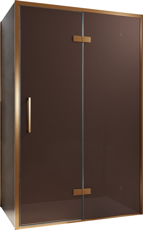 Balmani Senses Design douche en coin avec porte pivotante à droite et paroi latérale fixe, 120 x 100 cm, Bronze, Profil Brushed Rosegold, coating inclus, coating inclus