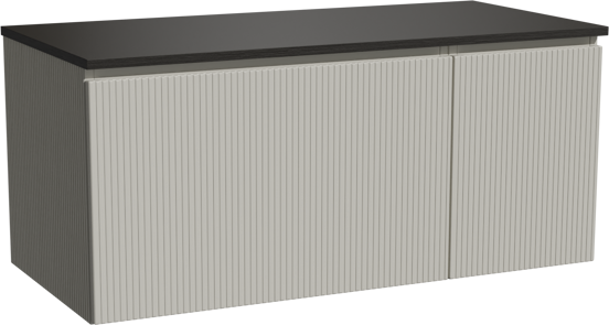 Storke Ribs zwevend badmeubel 110 x 52 cm zijdegrijs met Panton enkel wastafelblad in gepoedercoate mdf mat zwart, Verticale symmetrische rechte ribbel