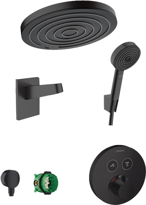Hansgrohe Showerselect S thermostatische kraan Inbouw regendoucheset met regendouchekop  mat zwart