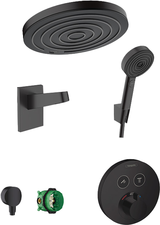 Hansgrohe Showerselect S thermostatische kraan Inbouw regendoucheset met regendouchekop 26cm mat zwart