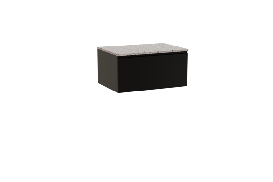Storke Edge meuble salle de bains suspendu 75 x 52 cm noir mat avec Tavola tablette simple en blanc/noir mat terrazzo