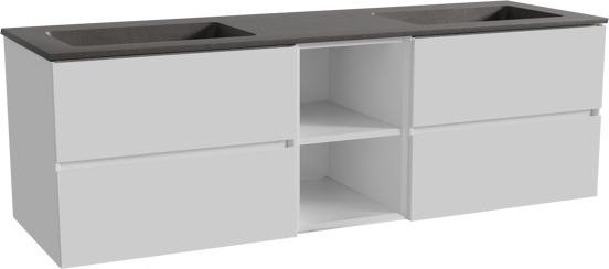 Storke Edge zwevend badmeubel 165 x 52 cm hoogglans wit met Scuro dubbele wastafel in kwarts mat zwart