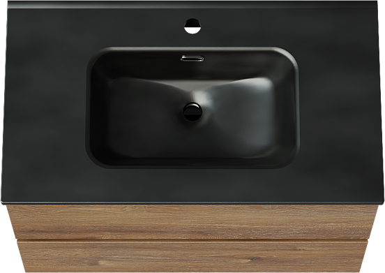 Linie Lado meuble salle de bains suspendu 80 x 46 cm chêne brun avec Baro plan simple en porcelaine noir mat